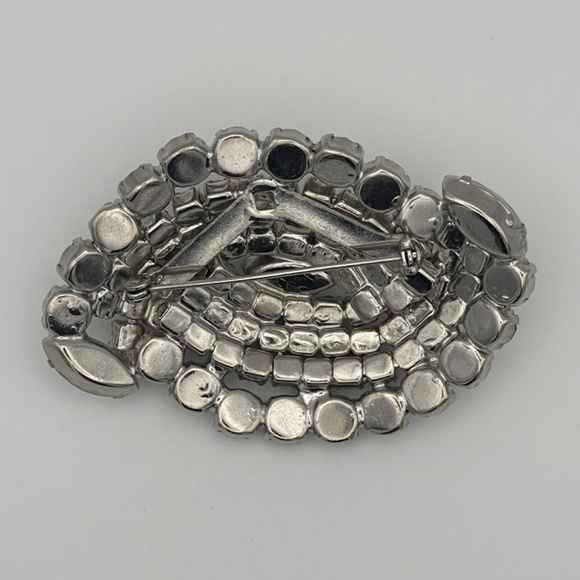 Vintage Clear Rhinestones Oblong Brooch Statement - Picture 2 of 6